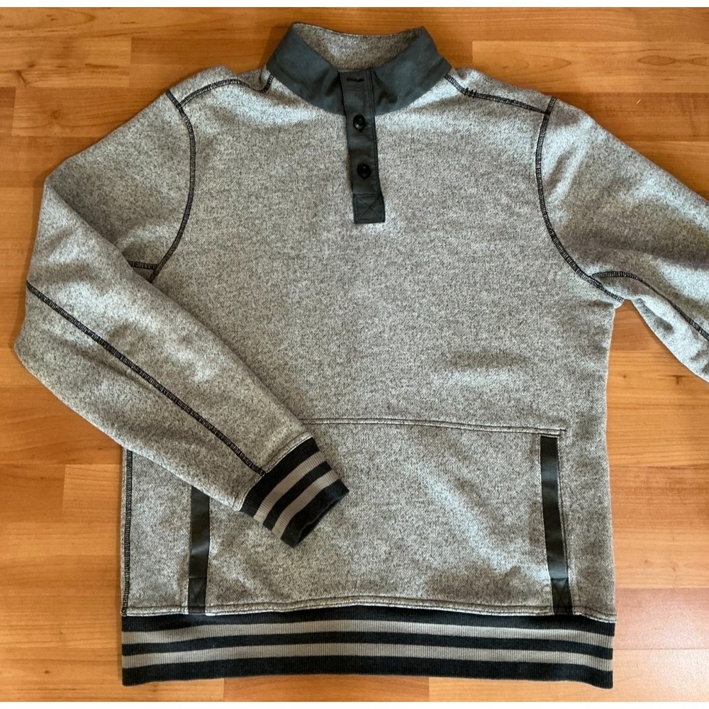 Lululemon Henley Sweatshirt Gray Pullover Striped Trim Athletic Sweater sz Large